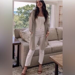 Donni Anthropologie Cardigan Womens OSFA Ribbed Stripe Open Front Jacket Pockets